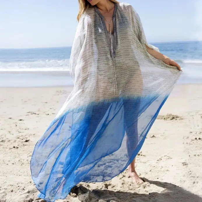 

Kaftan Beach Chiffon Cover up Pareos de Playa Mujer Beach Wear Oversize Bikini Cover up Robe Plage Sarong Beach Tunic