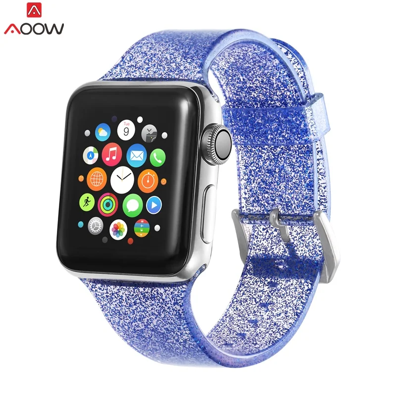 Ремешок AOOW силиконовый для Apple Watch Модный Блестящий Браслет iwatch Band 42 мм 44 Series 1 2 3 4 38
