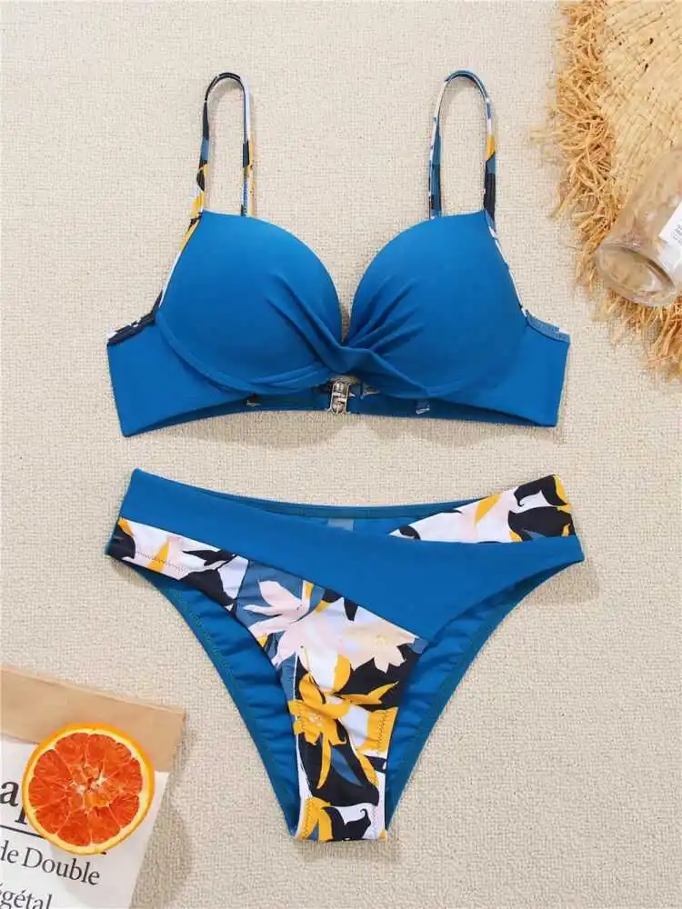 

New Green Floral Two-Pieces Bikini Sets Women 2021 Sexy Halter Swimsuits Girl Beach Bathing Suits Swimwear