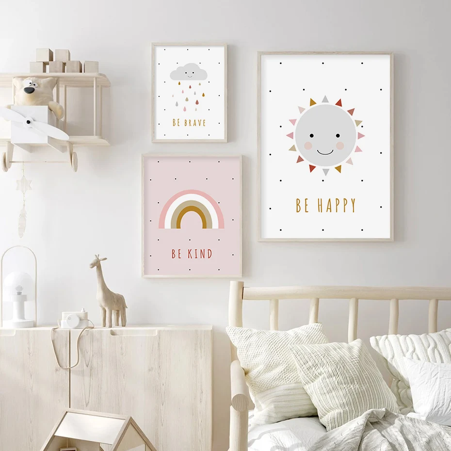 Будьте счастливы Солнечный Радуга облако холст картины плакаты детская