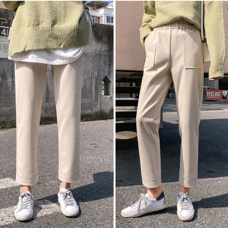 Женские шерстяные шаровары REALEFT повседневные брюки с карманами и высокой талией