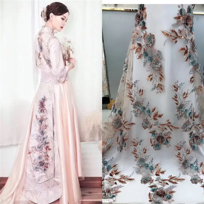 3D Цветочная африканская кружевная ткань высококачественное кружево с бисером