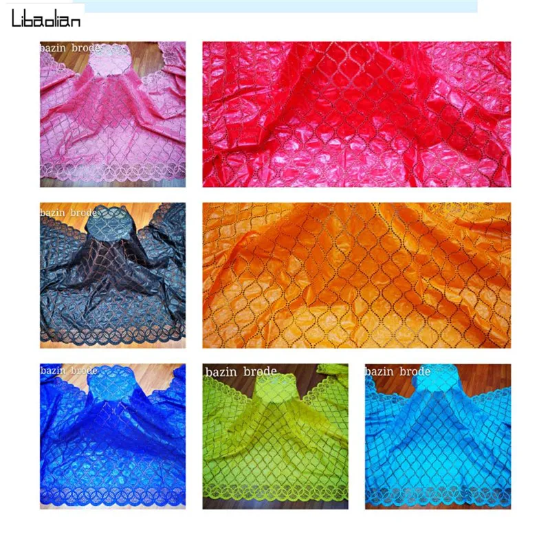

African bazin riche fabric with brode Latest modern embroidery nice lace fabric 5yards solid colors for party dresses L26-19