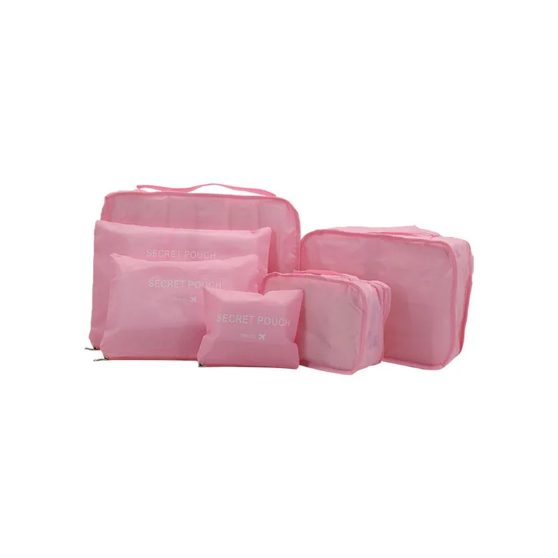 pink Дорожная сумка,, органайзер для путешествий, сумка для хранения, набор, органайзер для одежды, сумки, сумка, чемодан, домашние сумки для шкафа для хранения, 6 шт - Цвет: pink