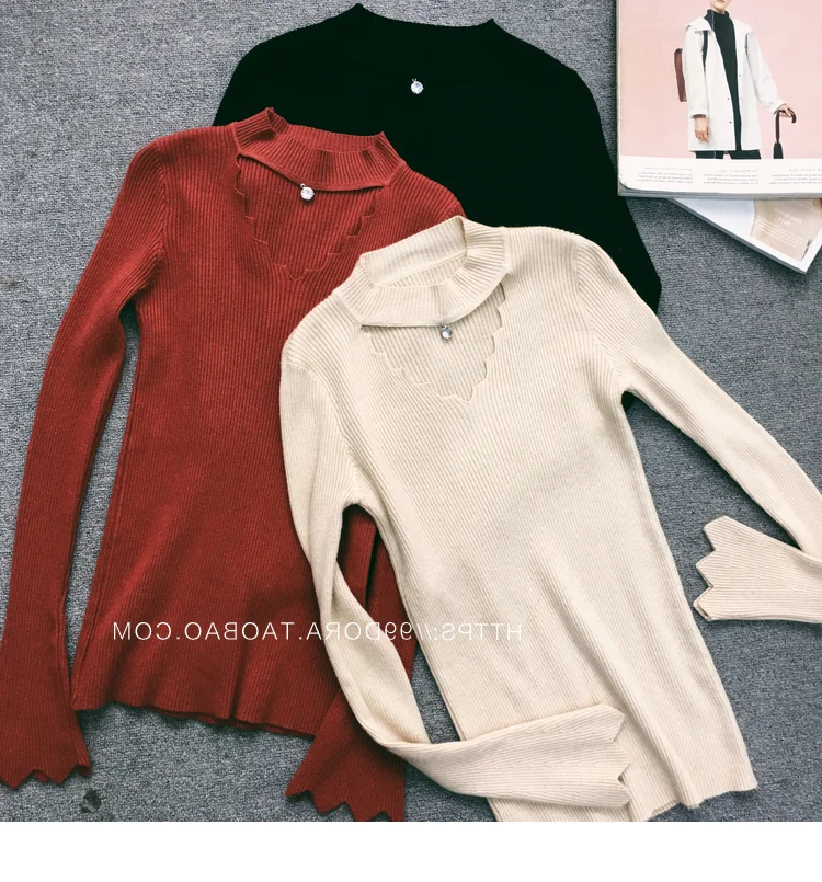 Women's Large Size Knit Sweater 4XL Autumn Winter Women Bottoming Long Sleeve Solid Turtleneck Hollow Out Pullovers Tops | Женская