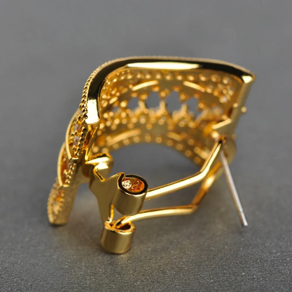 

MECHOSEN Fashion Hollow Camber Shape Zircon Earrings Gold Color Jewelry For Women Wedding Party Souvenirs Gift Ear Accessories