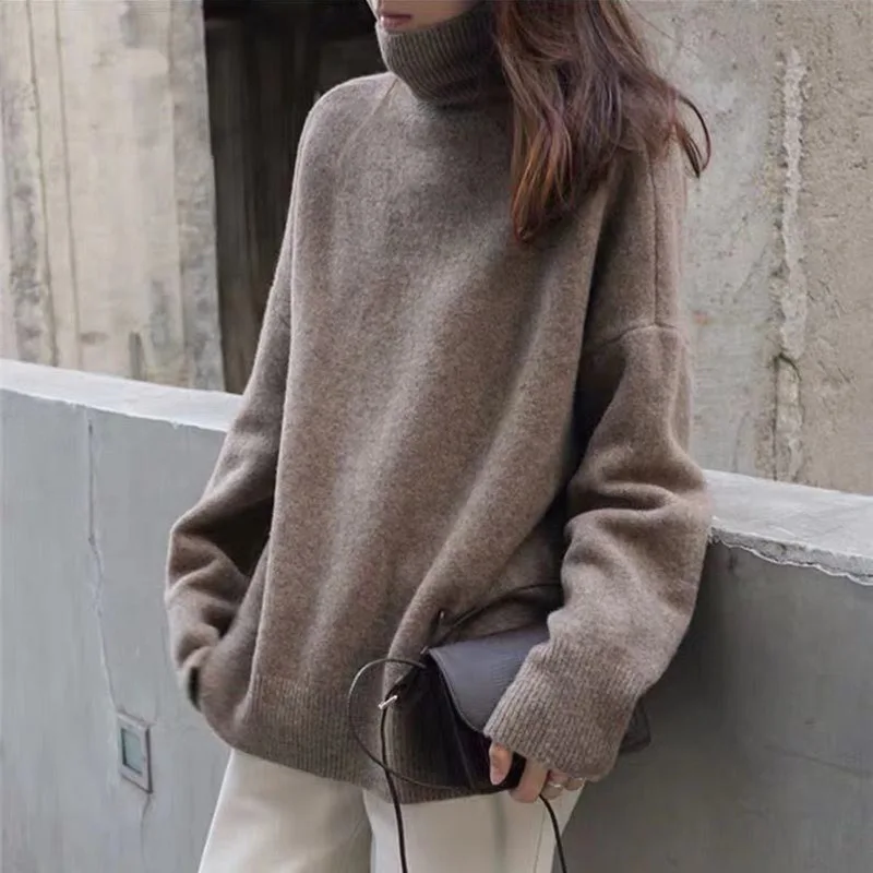 

Female outside the autumn and winter wear turtleneck thickening sweater jacket sleeve head warm render unlined upper garment