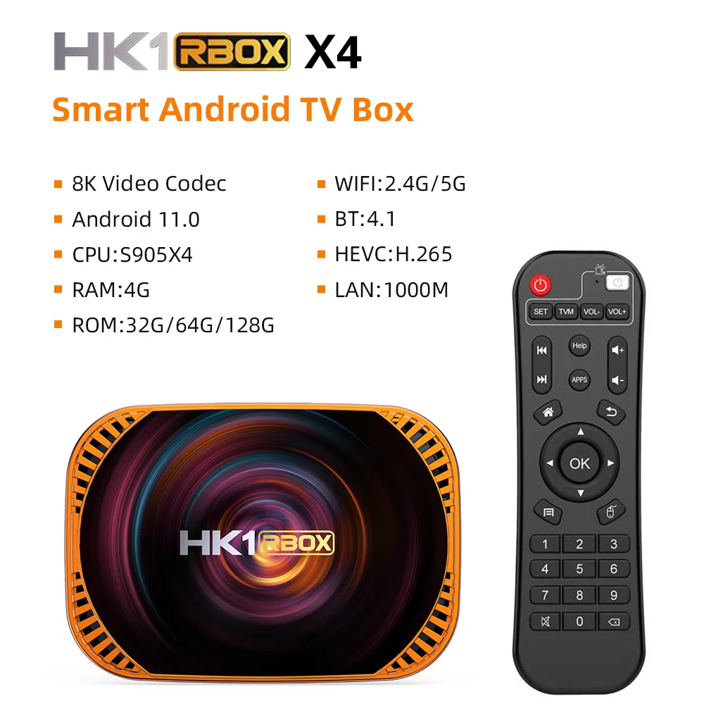 Новинка HK1 RBOX X4 Android 11 Amlogic S905X4 3D Смарт ТВ-бокс 8K 4G + 32/64/128 Гб Wifi 2 и телефон с