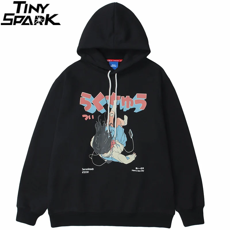 

2021 Men Hip Hop Hoodie Streetwear Sweatshirt Japanese Kanji Anime Print Hooded Hoodie Autumn Harajuku Cotton Pullover Black