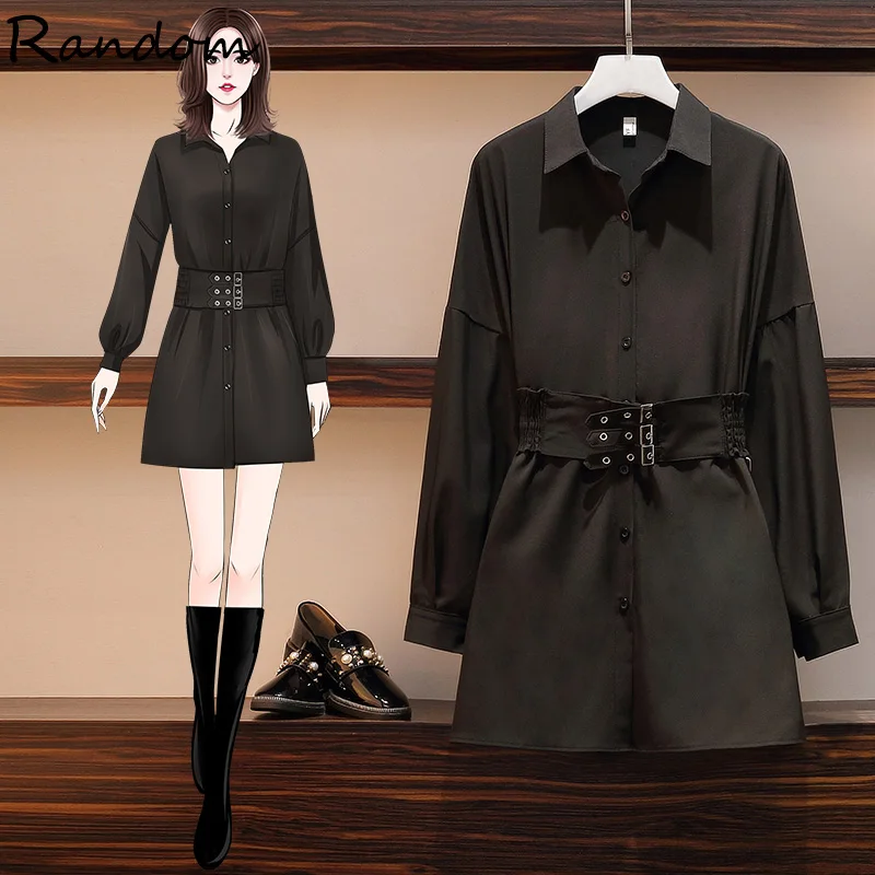 L 4XL женское черное офисное платье рубашка большого размера Осень 2020 поло с