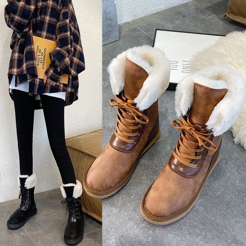 

Женская обувь, зимние ботинки, теплая зимняя обувь на меху, женская повседневная обувь на платформе, ботильоны на плоской подошве, новинка ...