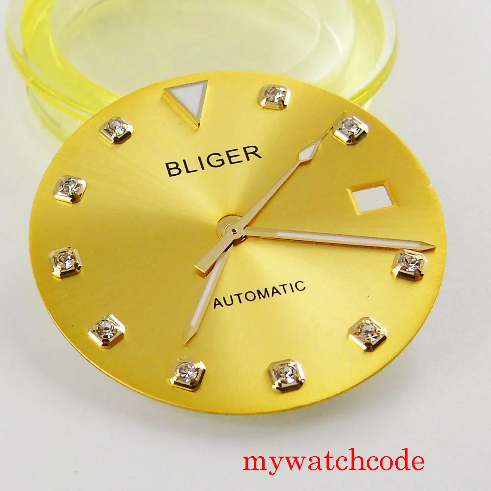 Bliger 29 3 мм стерильные часы циферблат с желтым золотом индикатором даты ручной