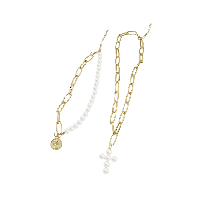 2019 new retro pearl cross necklace chain queen coin pendant personality short | Украшения и аксессуары
