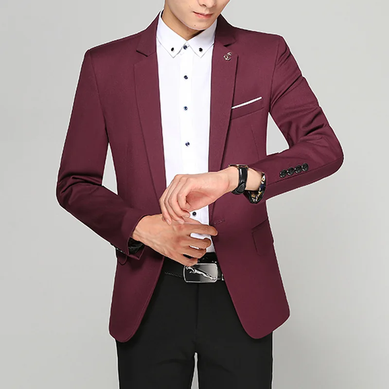 Мужской модный Блейзер деловой Повседневный пиджак черный бордовый серый синий