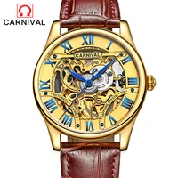 carnival brand fashion automatic skeleton gold watch men luxury mechanical wristwatch waterproof casual clock relogio masculino