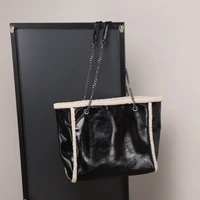 womens tote bags pu leather handbags 2021 female shopper purse fashion casual lambwool burrs large capacity chain shoulder bags