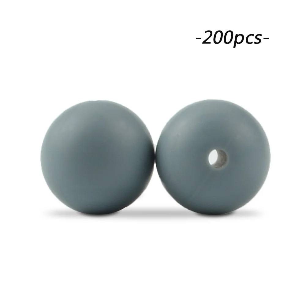 dimgray LOFCA 200 шт./лот, силиконовые бусины, 15 мм, Круглый прорезыватель, ожерелье, детский прорезыватель, игрушка, BPA бесплатно, сделай сам, жевательные подвески, аксессуары для новорожденных, кормящих - Цвет: dimgray