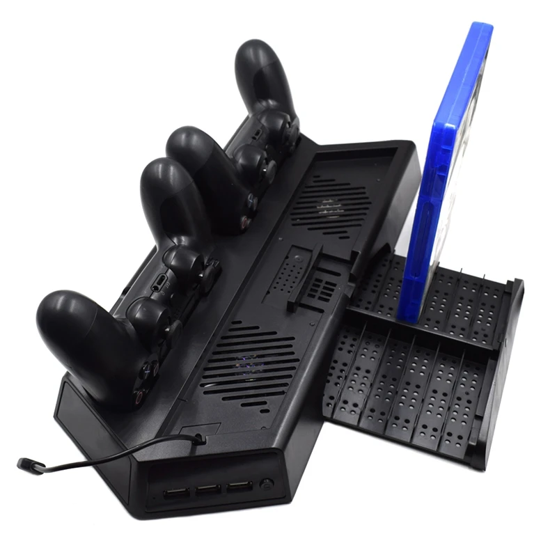 For Ps4 Pro Slim Vertical Stand Cooling Fan Cooler with Dual Controller Charging Station & 3 Extra Hub Port for Playstation 4 Ps |