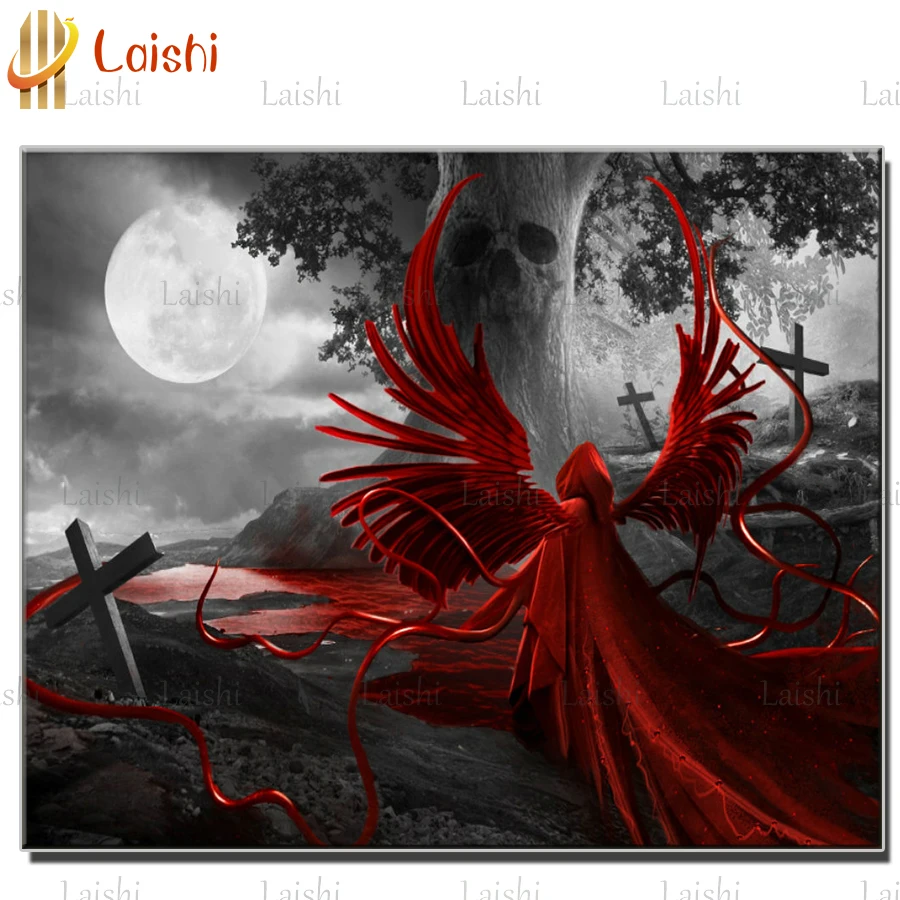 

5d украшение дома луна, крест, красный Ангел, алмазная живопись полный дрель квадратные Алмазная вышивка крестиком