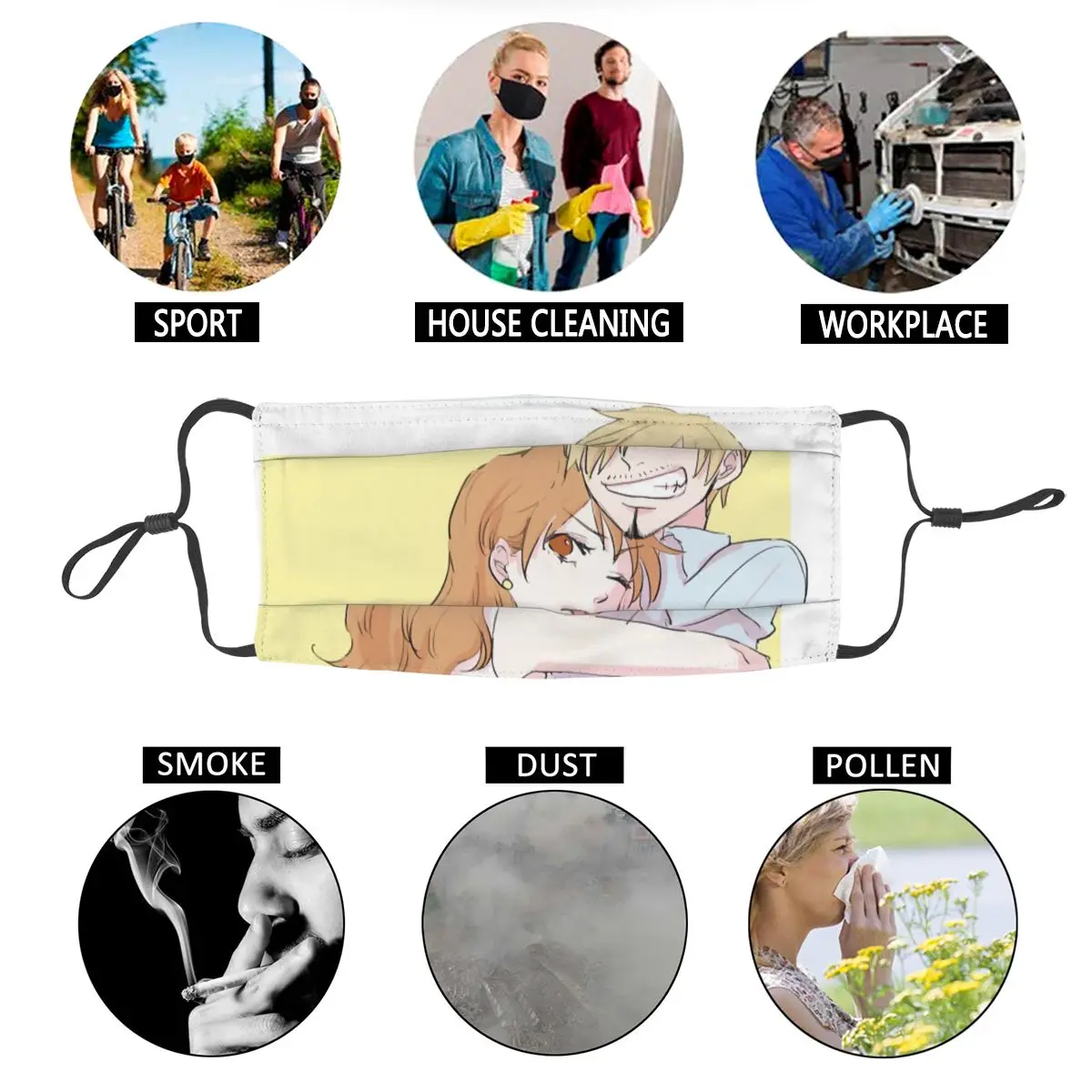 

Sanji Nami One Piece Men Women Reusable Face Mask Japan Anime Manga Anti Haze Dustproof Protection Cover Respirator Mouth Muffle