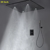 Luxurious 20" Matte Black Rain Shower System Wall Mount ShowerHeads Mist Shower Panel Thermostatic Bathroom Faucets Concealed