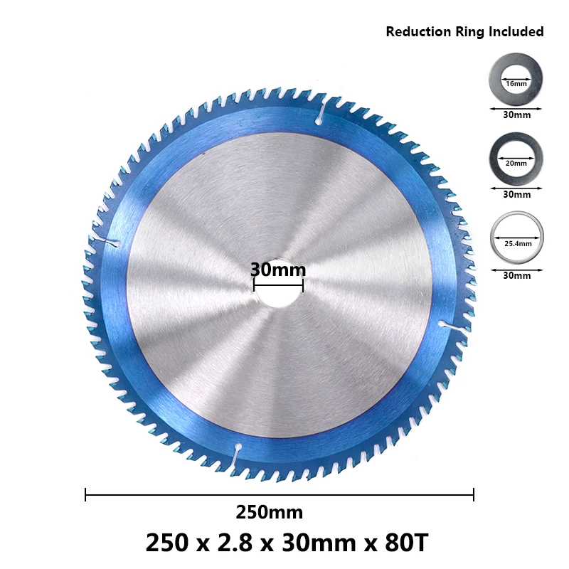 1pc 250x30x80T 1 шт. 210 250 255 300 мм дисковая пила Nano с синим покрытием TCT пильный диск 24T 28T 40T 80T твердосплавный режущий диск для дерева - Цвет: 1pc 250x30x80T