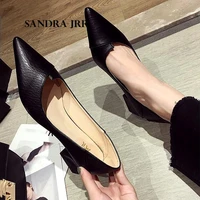 sandra jrr leather pumps shoes women med square heel pointed toe slip on office lady work heels casual daily shoes