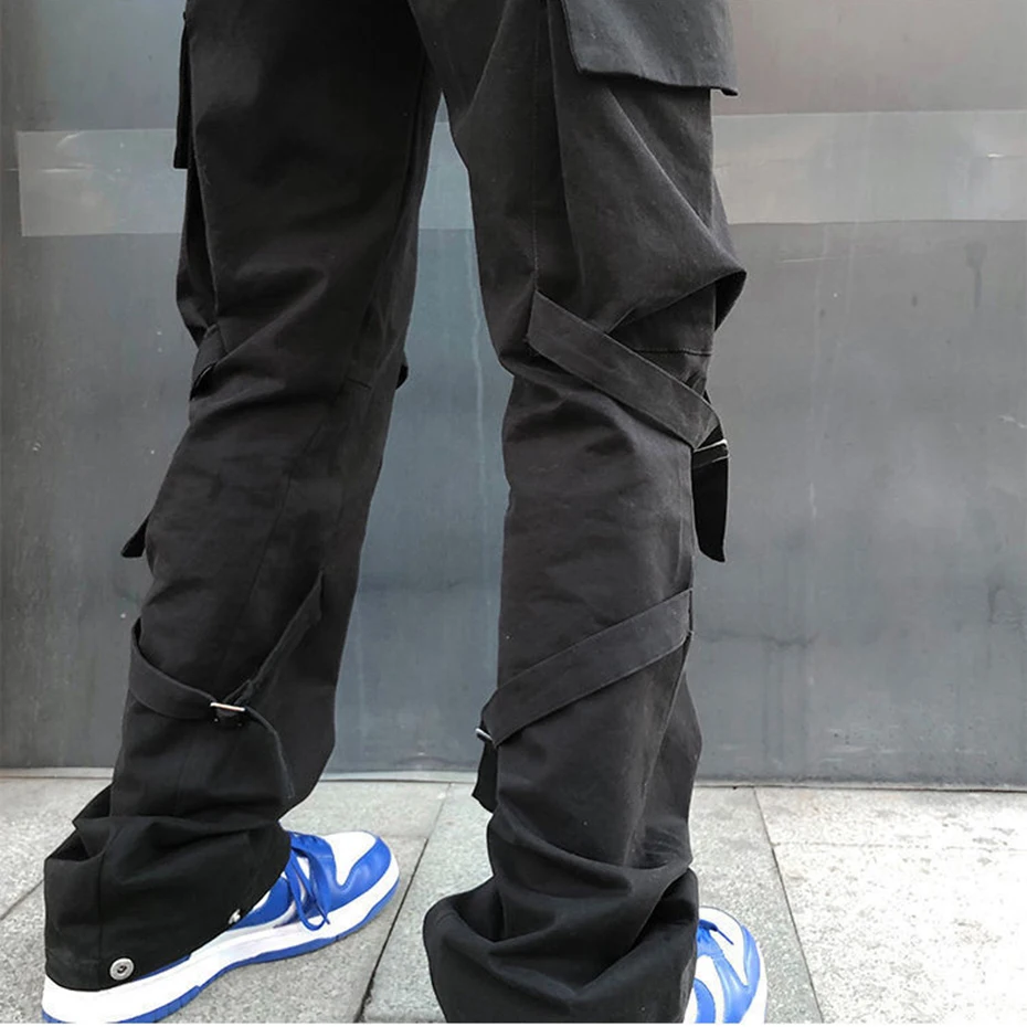 Брюки-карго мужские на молнии модные штаны с ленточными пуговицами уличная