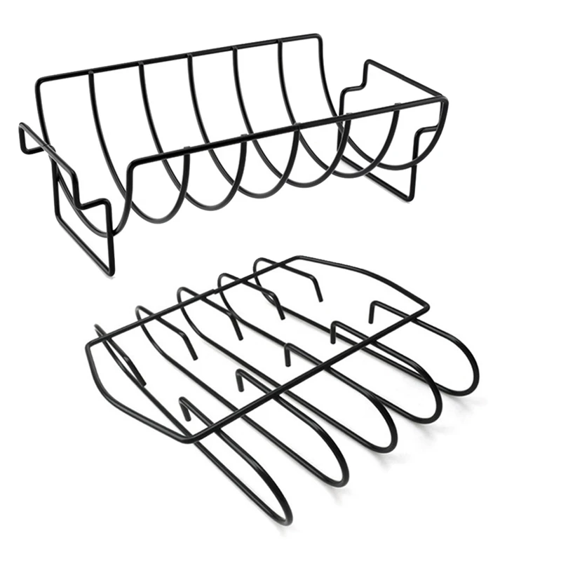 

2 антипригарных ребристых стойки, железная подставка для запекания, корзина для гриля из курицы и говядины, вмещает 6 ребер, для гриля и барбе...