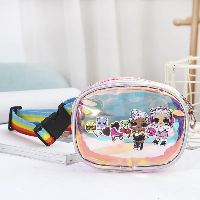 

2020 new children's waist bag laser crossbody bag cartoon sports transparent chest bag boys and girls shoulder bag coin purse