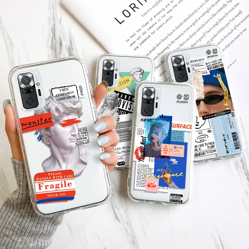 

Clear Shell For Redmi Note 10 Pro Case On Redmi Note 10 7 8 9 8T Pro Max 10S 7S 9S Soft Silicone Funda Art boy label Phone Cover