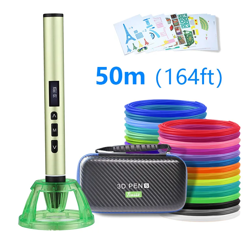 yellow with 50m USB 3D Ручка 3D ручка для печати и 50 м pla нити 5 м x10 цветов лучший рождественский подарок - Цвет: yellow with 50m