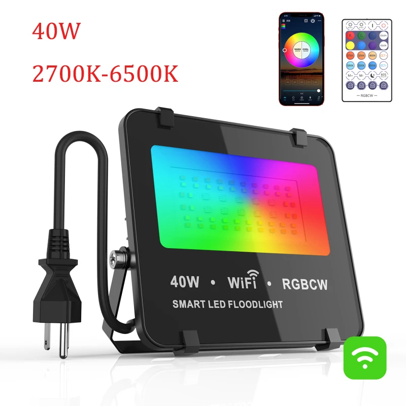 

WiFi Smart Floodlights IP65 40W LED Spotlight Smart Home RGB Wall Lamp Outdoor Lighting LED Floodlight 100-240VAC Spotlight