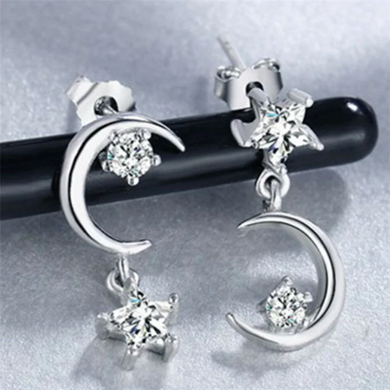 

Temperament Asymmetrical Stars and Moon Inlaid with Zircon Earrings for Women Party Wedding Jewelry 2021