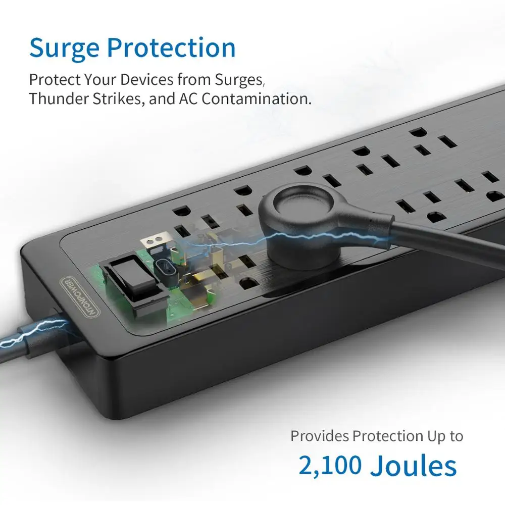 NTONPOWER US Power Strip Surge Protector Extension Cord 12AC Plug Multiple Outlets For Electricity Home Office Kitchen | Электроника
