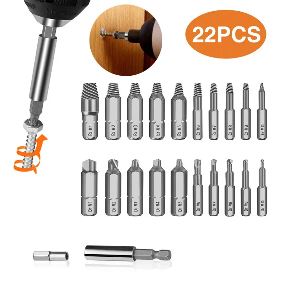 

22Pcs Set Extractor Screwdriver Remover Purpose Tools Disassemble Screws Bolt Stud Slip Teeth Damaged Demolish Stripped Broken