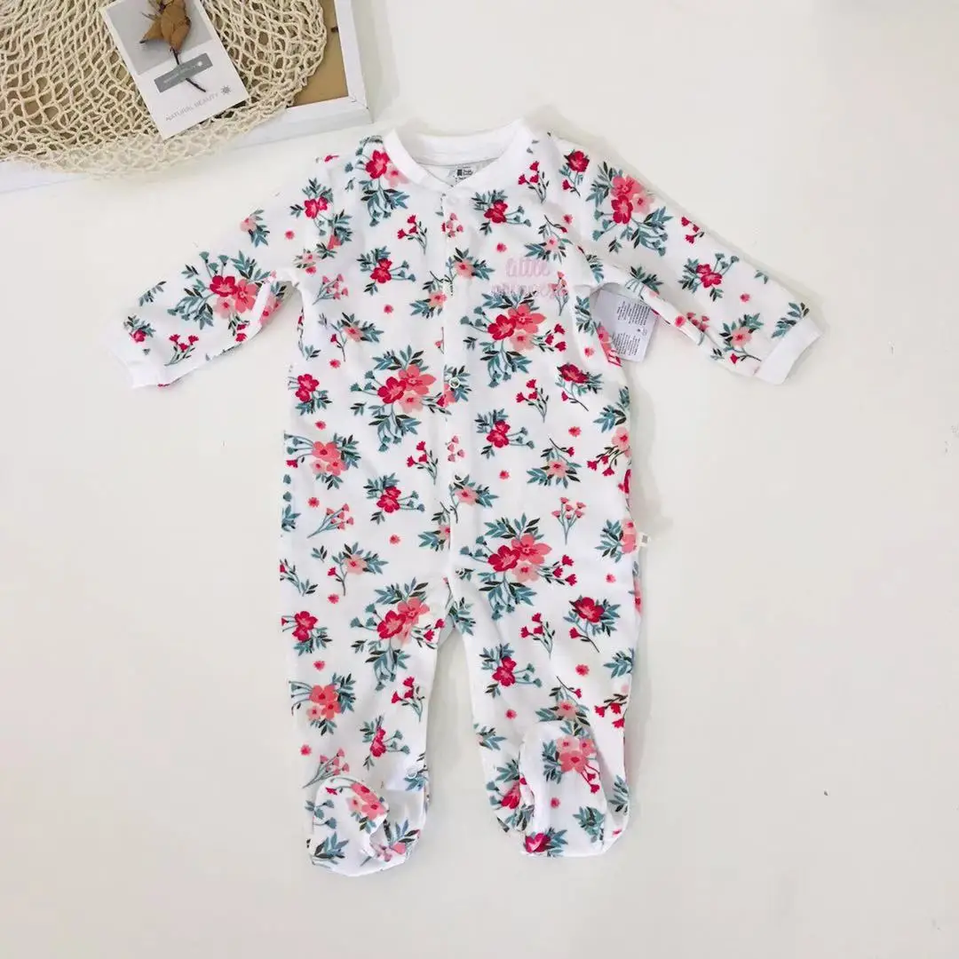 Одежда для новорожденных девочек 2020 комбинезон с цветочным принтом флис + хлопок