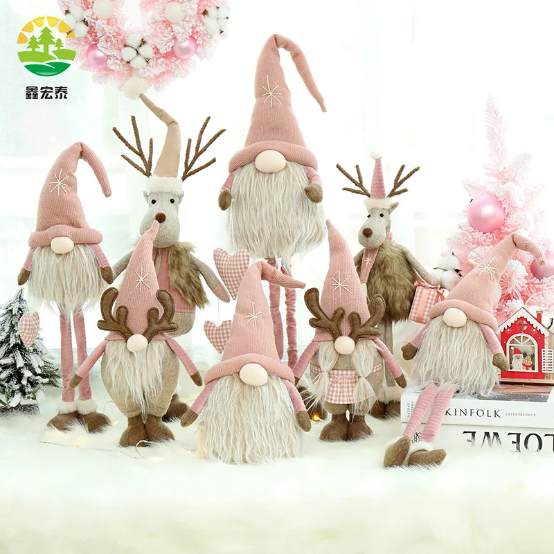 

Christmas Decorations Forest Old Man Faceless Doll Figurine Window Scene Arrangement Decoration Pink