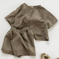 2021 boys clothing set new korean design linen cotton topshort 2 pcs outfits toddler kids clothes