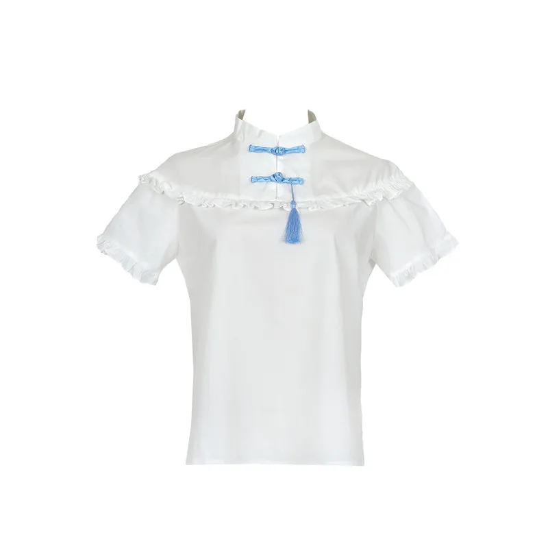 Женская блузка с коротким рукавом белая рубашка в китайском стиле