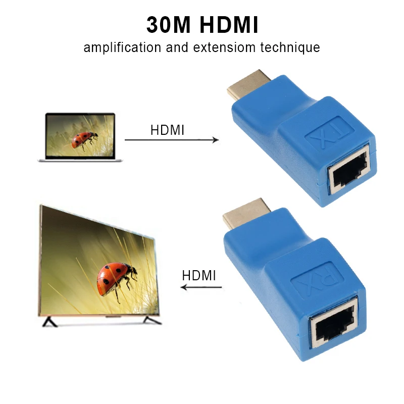 HDMI-совместимый удлинитель 4K RJ45 порты Сетевой до 30 м больше CAT5e / 6 UTP фотокабеля |