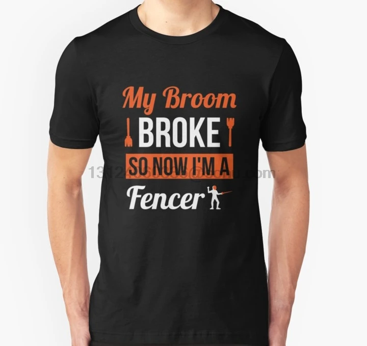 Мужская футболка с коротким рукавом My Broom Broke So Now Im A Fencer на Хэллоуин рисунком