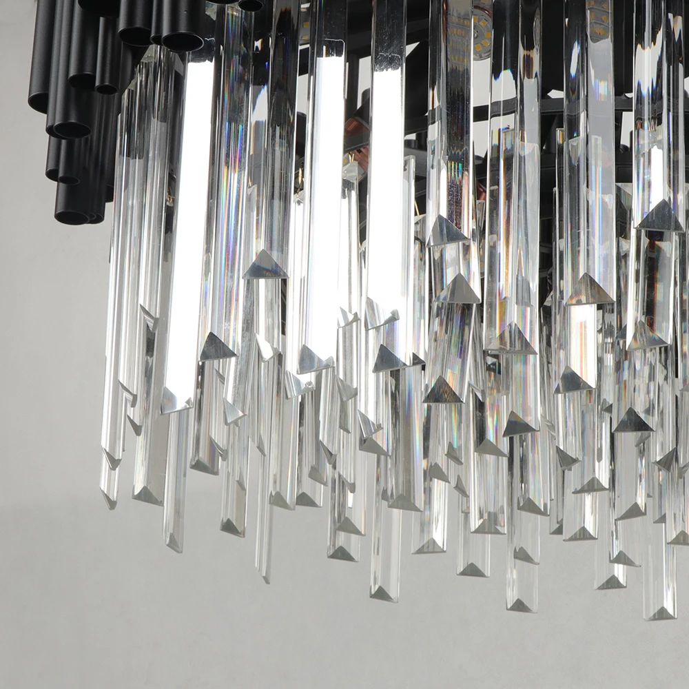 

Hot Modern Crystal Chandelier Lighting Round Black Hanging Light for Living Room Luxury Home Decoration E14 LED Bulbs Iron AC