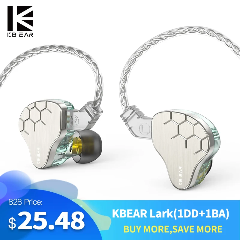 Наушники вкладыши KBEAR Lark 1DD + 1BA гибридные металлические Hi Fi наушники с
