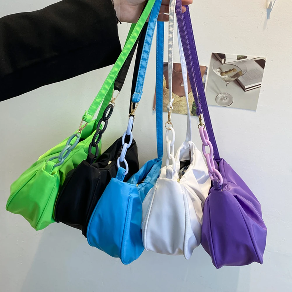 

Vintage Women Bag Oxford Cloth Chain Shoulder Messenger Ladies Pleated Handbags Summer Pleated Dumpling Handlebags for Women