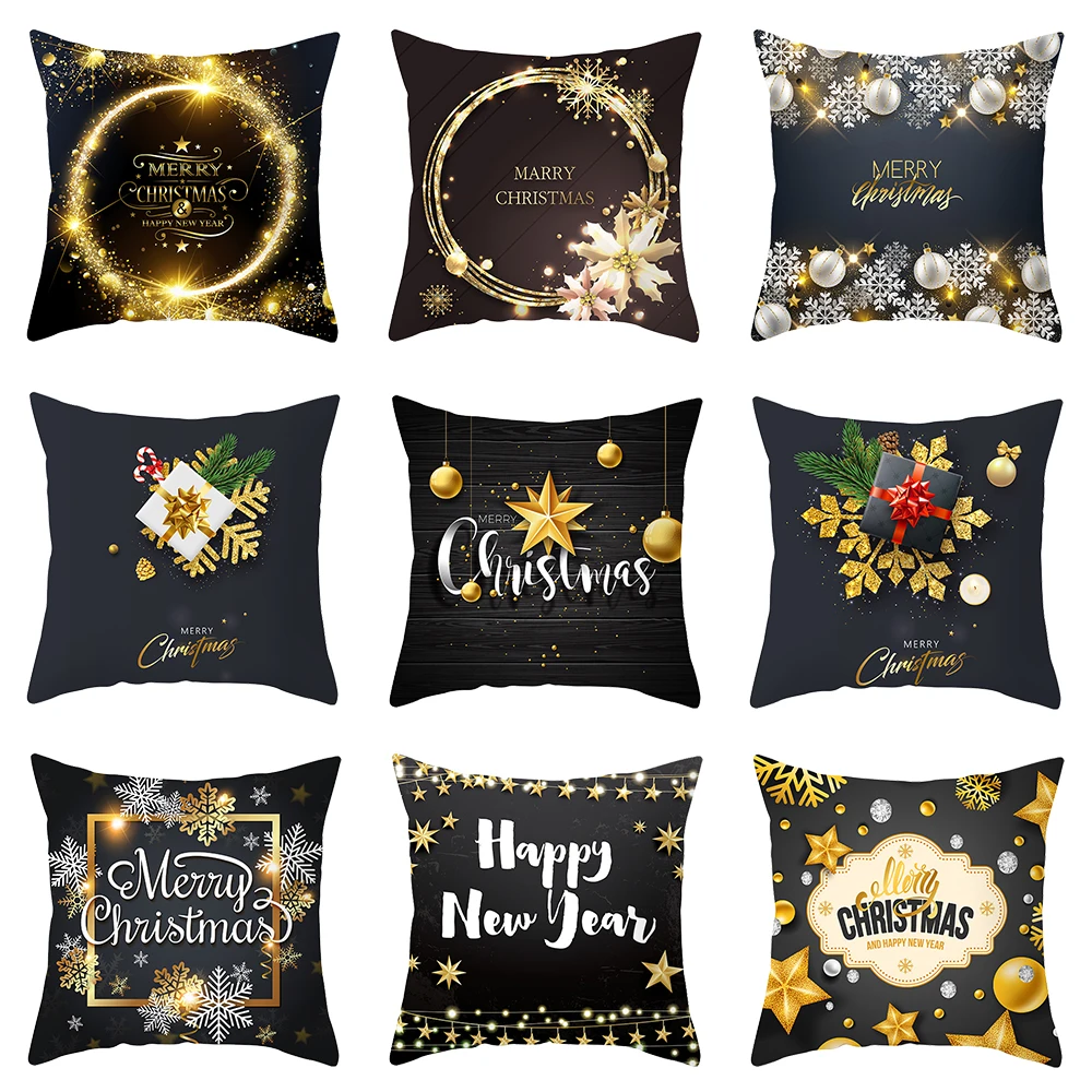 

45CM Merry Christmas Cushion Cover Pillowcase Snowflake Christmas Tree Print New Year Home Car Sofa Decorative Throw Pillowcase