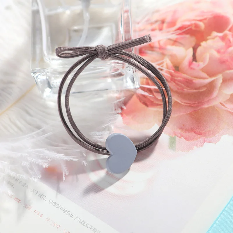 

New Scrub Heart-shaped Bow Hair Band Female Rubber Band Stretch Hairband Korean girl Headwear hair Accessories ornaments