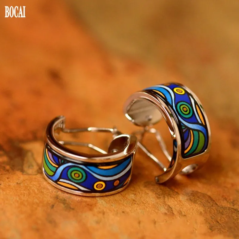 Женские серьги с эмалью BOCAI высокой температурой звездная ночь новинка