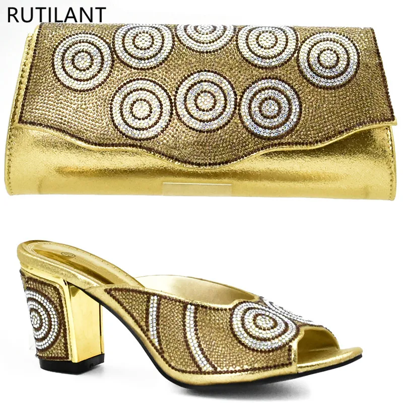 Новейшие африканские туфли и сумки золотого цвета комплект из итальянской обуви