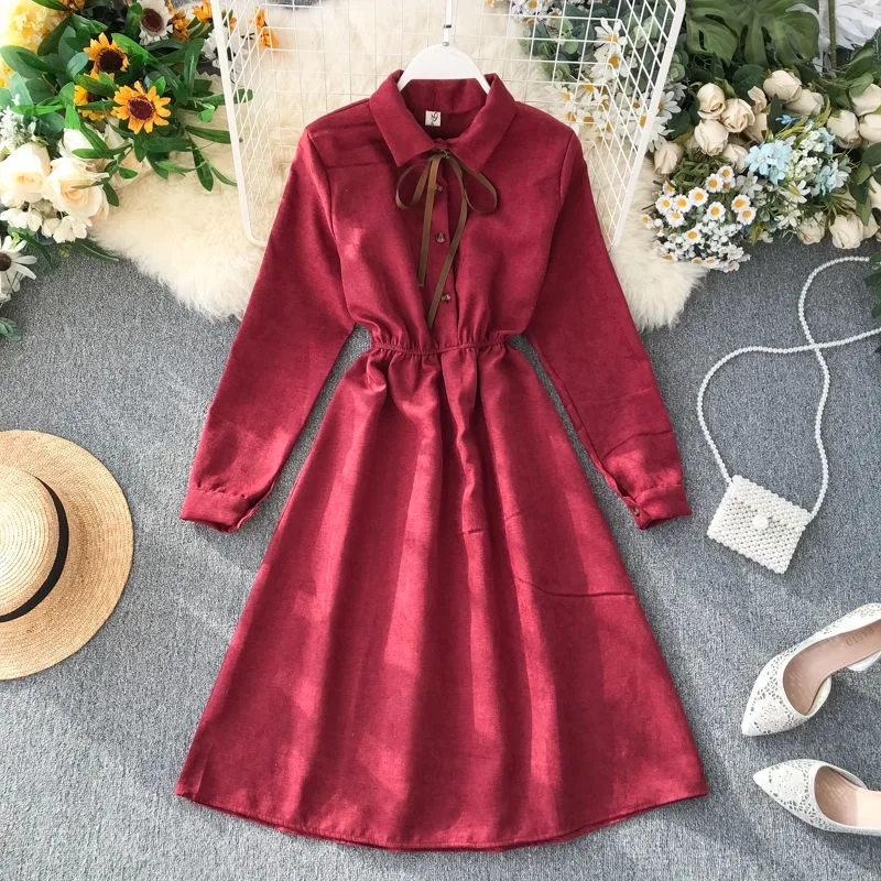 Женские вельветовые платья на весну и осень Повседневные Вечерние